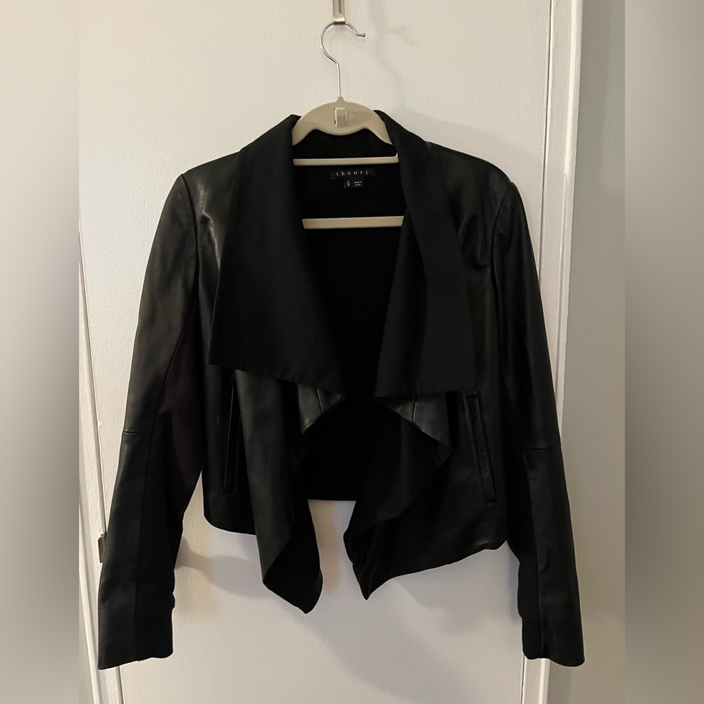 Theory S black leather jacket in excellent condition!